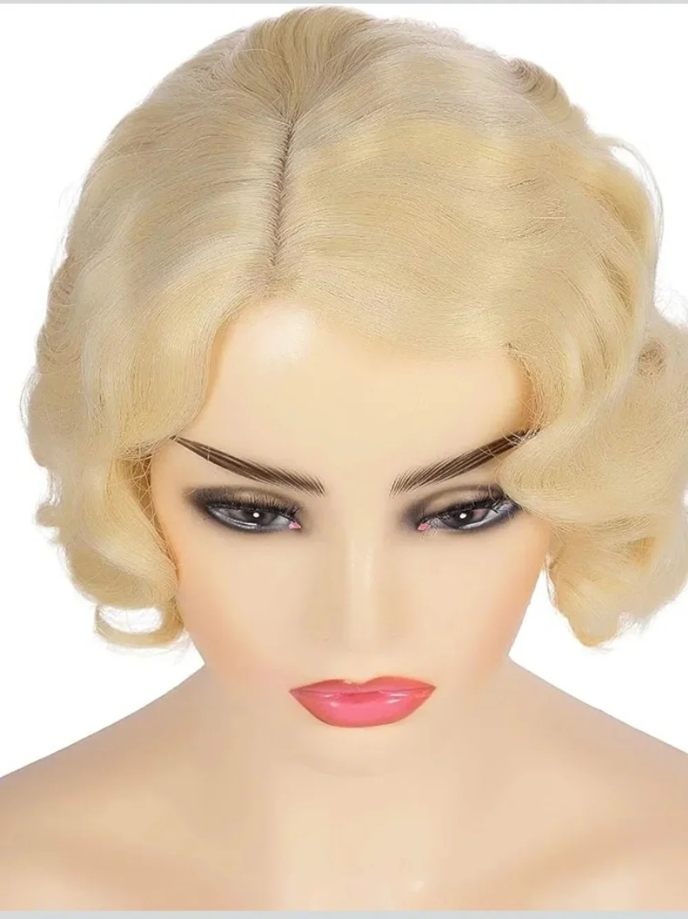Short Blonde Curly Wig Finger Wave Synthetic Hair for Women 1920s Halloween Cosp